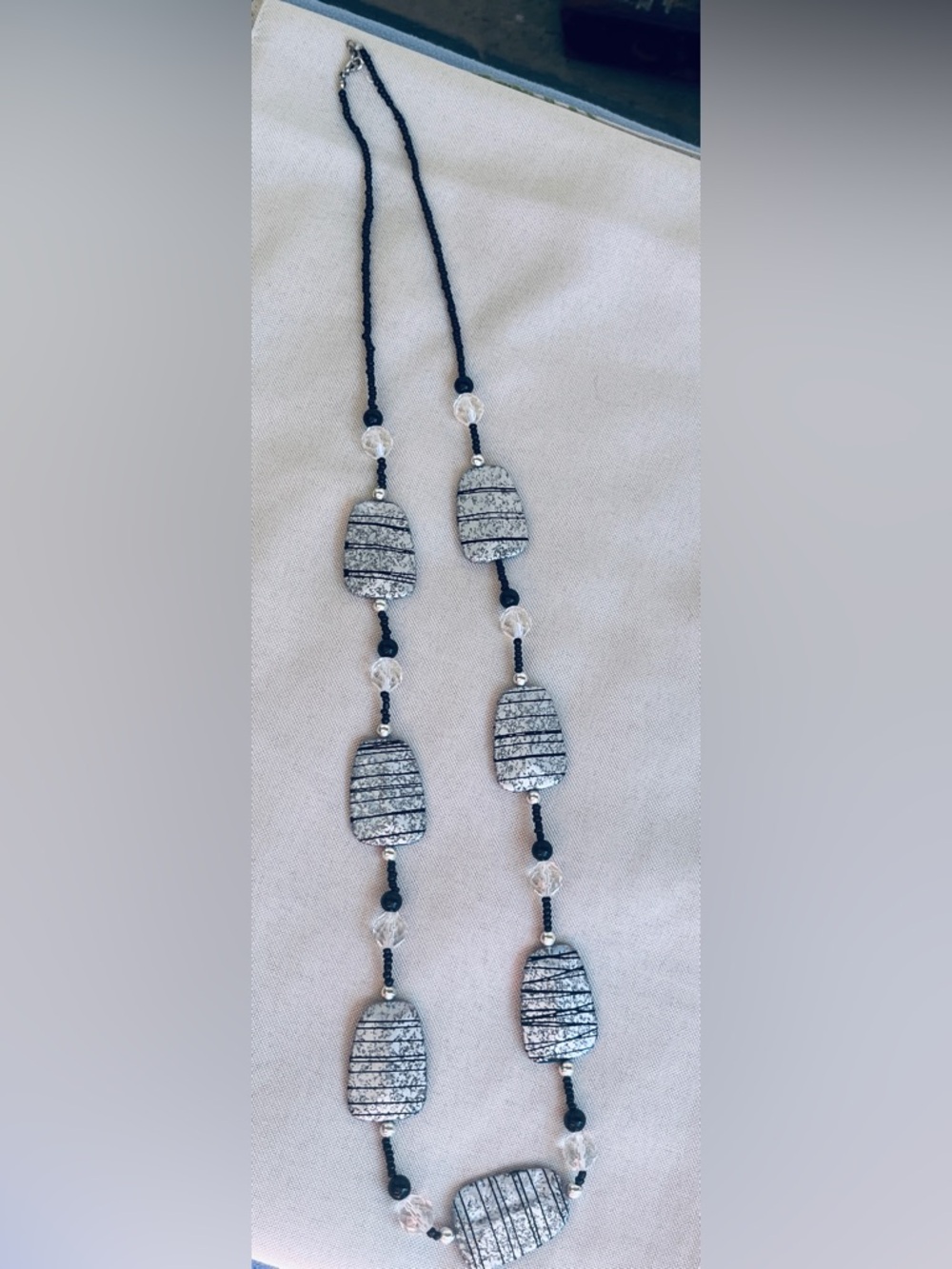 Handcrafted Acrylic Beaded
Necklace Black Silver Asymmetrical
Charm